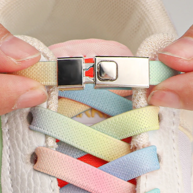 Rainbow Shoelaces Without Ties New Press Locks Elastic Laces Sneakers Colorful Shoelaces Rubber Band For Shoes Lazy Accessories