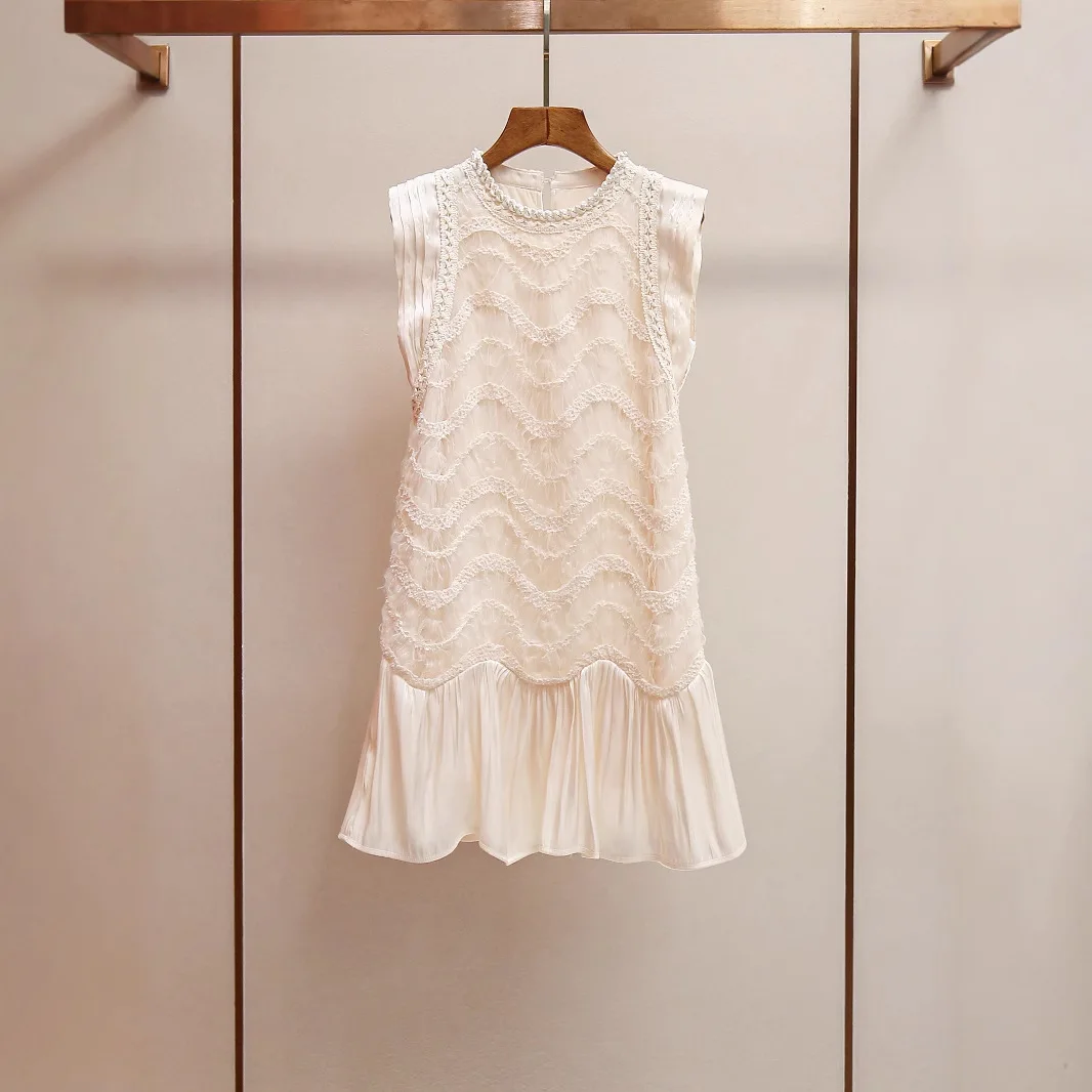 

Изысканное сетчатое платье-жилет: Новинка лета для женщин, элегантное, с сетчатыми вставками, без спинки, в деловом стиле, со средней талией