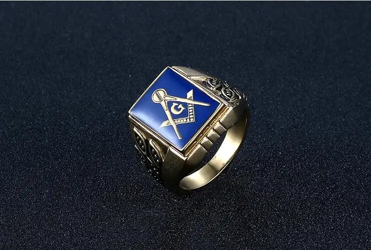 Mason Ring Jewelry Blue Paint Stainless Steel Gold Plated Religion Freemason Ag Masonic Rings For Men