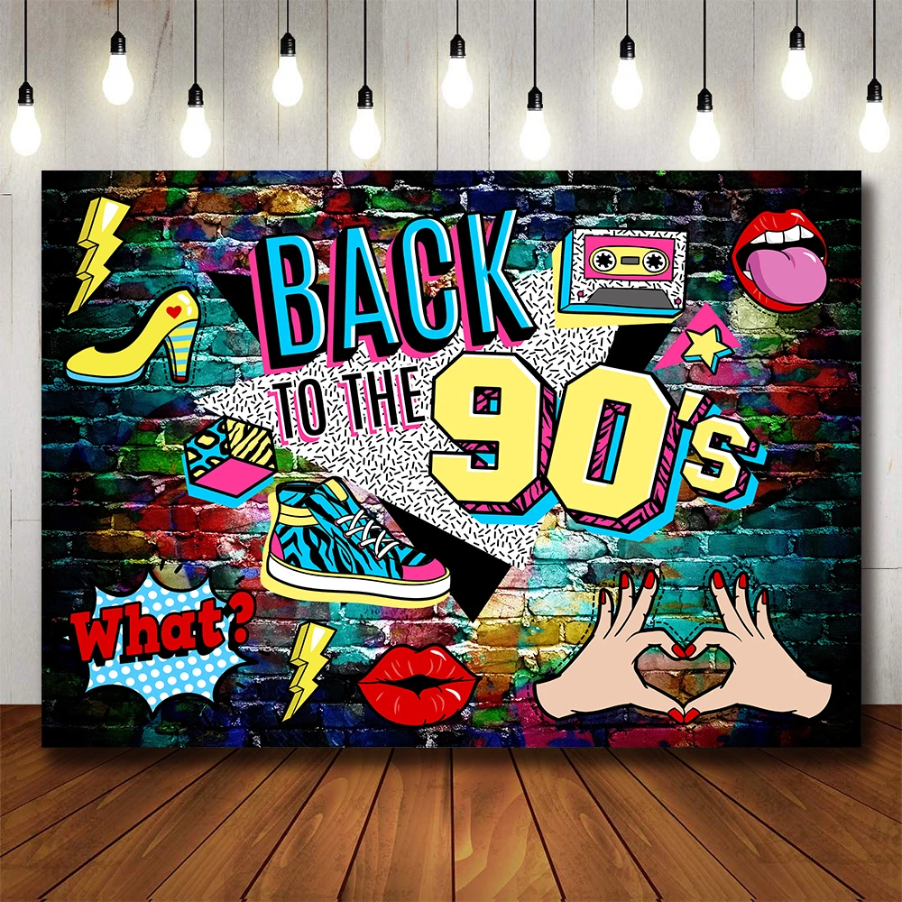 

Photography Backdrop Back to the 90'S Party Background Graffiti 90's Disco Hop Party Birthday Decoration for Photo Studio