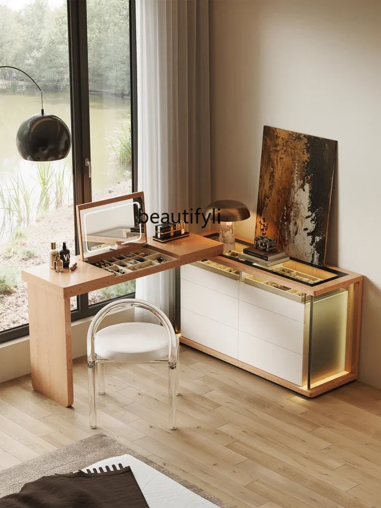 

Italian Minimalist Dressing Table and Chest of Drawers Integrated Cabinet Storage Cabinet Extendable Flip Cover Makeup