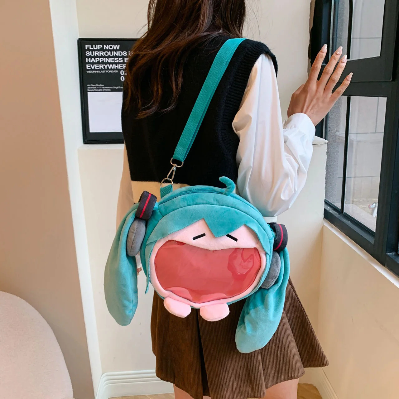 Cute Hatsune Miku Anime Multi Functional Shoulder Bag Kawaii Headphone Bag Pocket Coin Purse Girls Woemn Charm Xmas  Gifts