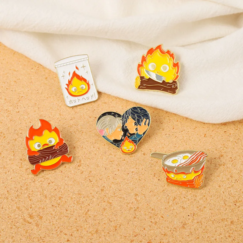 Brooch, cute match, small flame, metal badge, animation peripheral clothing accessories