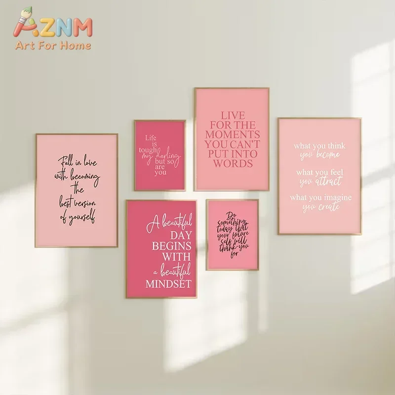 AZNM Pink Motivational Quote Canvas Wall Art, Positive Affirmation Typography Inspirational Art Print, Unframed Canvas Painting