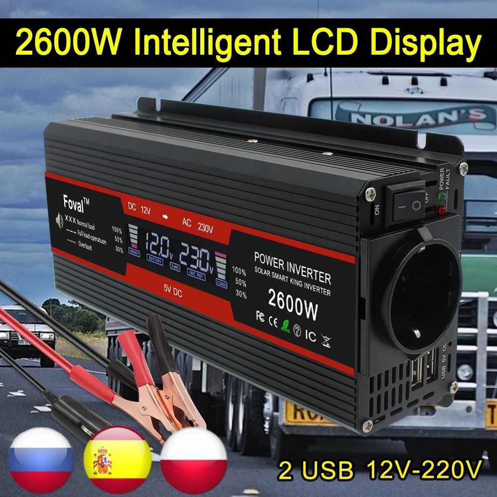 

LCD Display Inverter DC 12V/24V to AC 220V 230V 240V Portable Auto Power Converter Car Cigarette Lighter Inversor