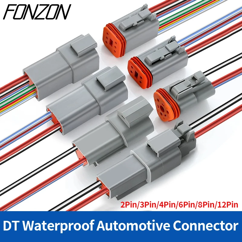 1Set DT Waterproof Connector With 15cm two-color wire DT06-2S/DT04-2P 3P 4P 6P 8P 12P Male Female Plug Socket For Automobile