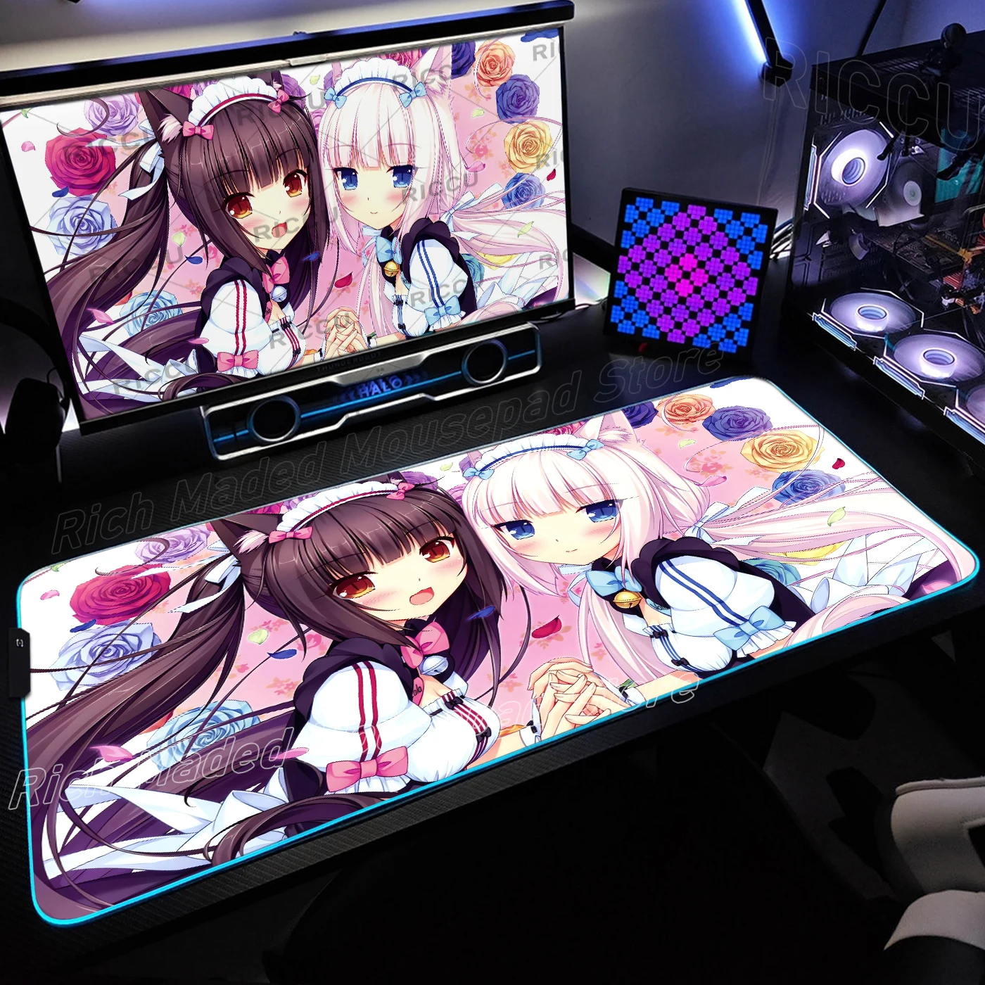 

XXL Kawaii Girl Pink Table Pad Anime Nekopara Mouse Pad RGB Large Mausepad Mechanical Keyboard Deskmat Rug With Backlight LED