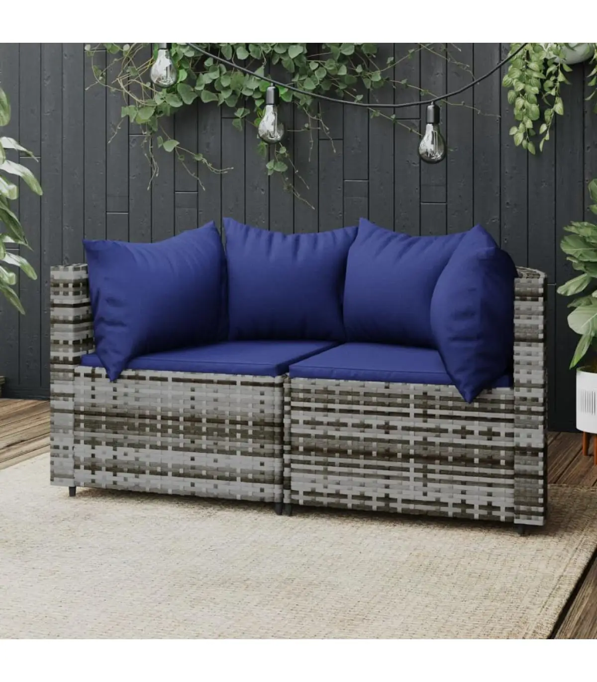 Outdoor sofas garden corner sofas with cushions 2 x gray synthetic rattan