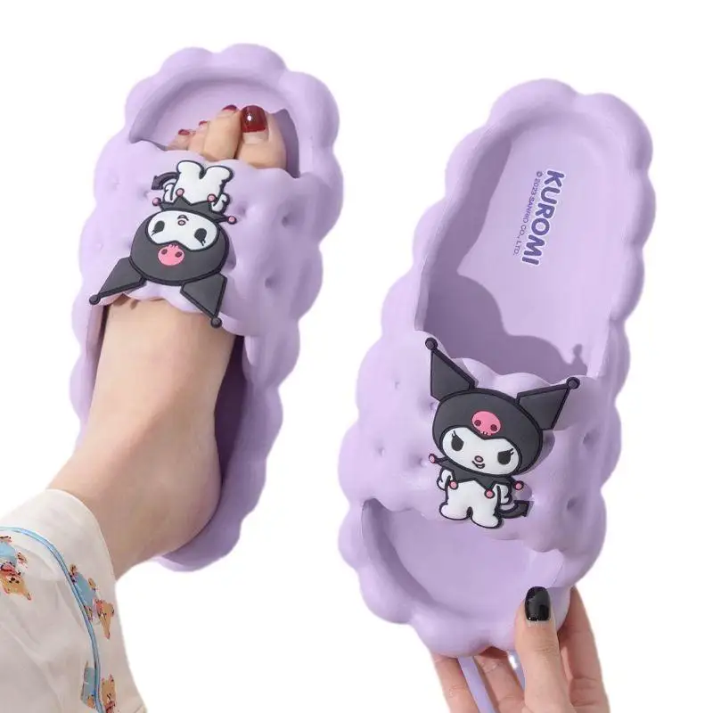 Sanrio Kuromi Cinnamoroll Cartoon PVC Slippers Thick Sole Indoor Bathroom Anti-Slip Shoes Couple Sandals Breathable Shoes Gifts