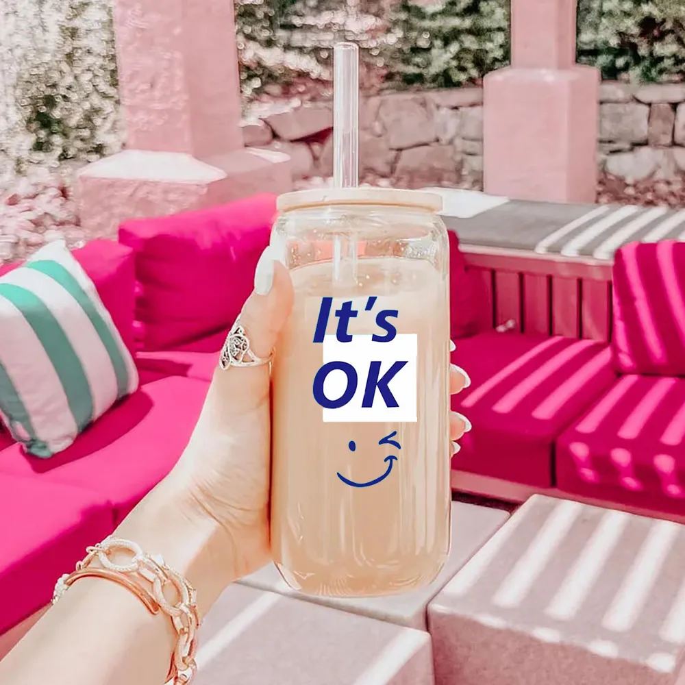 Personalisierter Glasbecher mit Buchstabendruck, transparente Glasbecher, Milchteebecher, Saftbecher, geeignet für den Heim- und Partygebrauch,