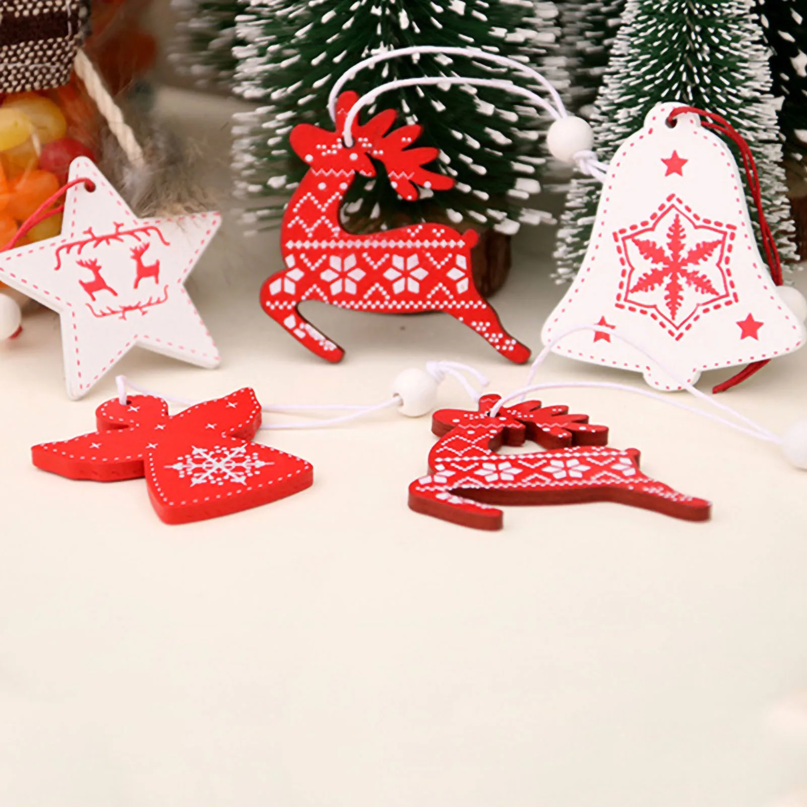 Colgante de árbol de Navidad para decoración del hogar, alce, muñeco de nieve, Despertador con forma de reloj, adorno para fiesta, 12 piezas