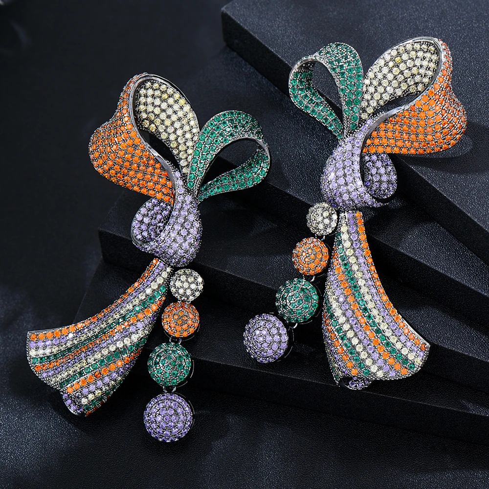 Kellybola 2023 New Dubai Style Bowknot Earrings for Women Bridal Wedding Party Anniversary Gift Jewelry Wholesale High Quality