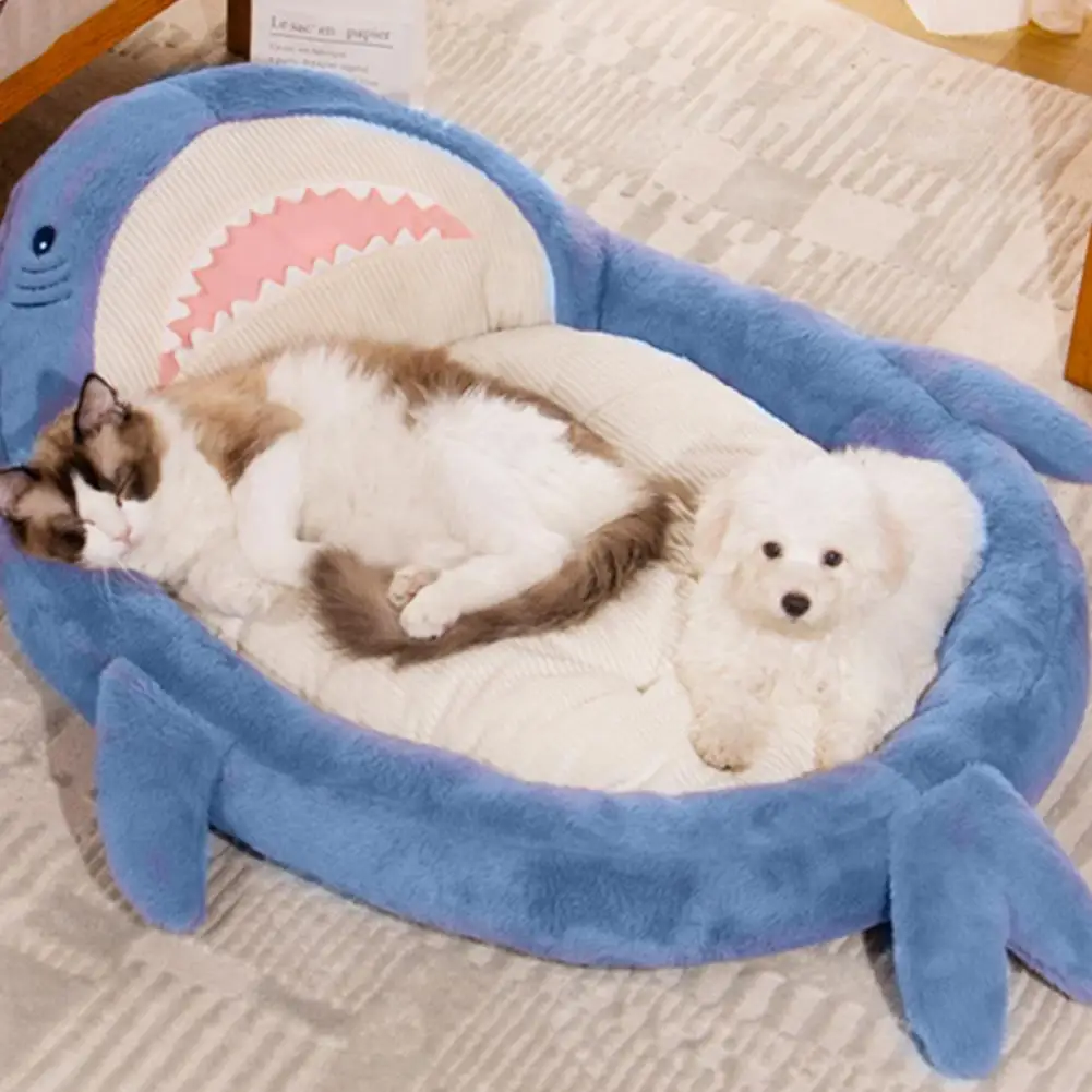 Pet Beds Cartoon Shark Cozy Comfortable With Extra Thick Filling Breathable Super Soft Cotton Large Size Detachable Cat Pet Nest