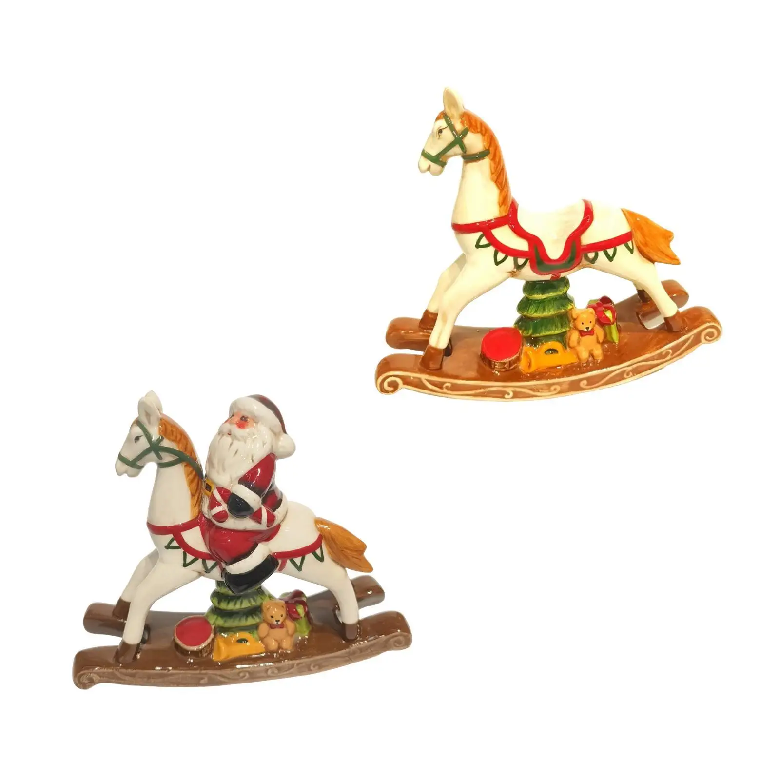 

Christmas Decoration Crafts Standing Rocking Horse Ornament Horse Statue Table Decor for Fireplace Indoor Desktop Desk Xmas Tree