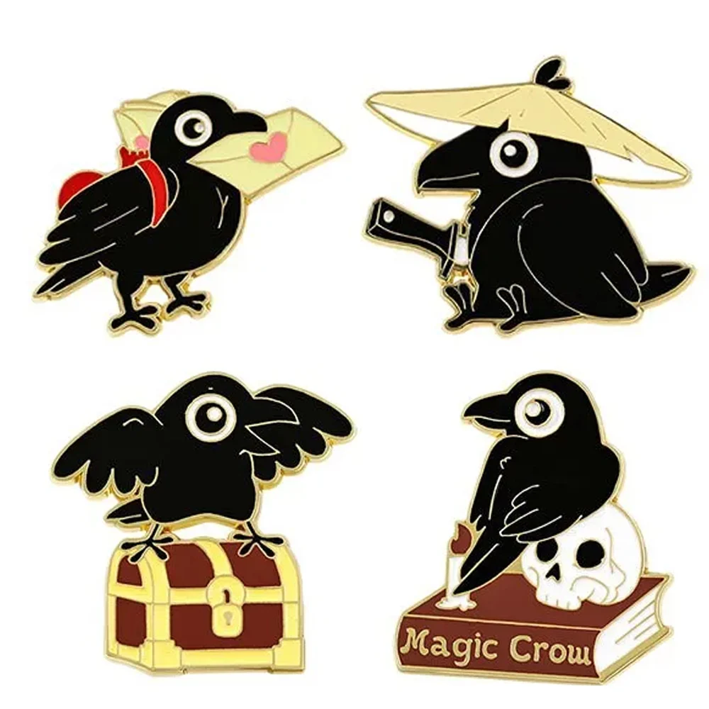 Доктор-Магии-милый-мультфильм-черная-ворона-эмалированная-брошь-креативное-животное-птица-очаровательный-значок-на-лацкан-рюкзак-шляпа-аксессуары