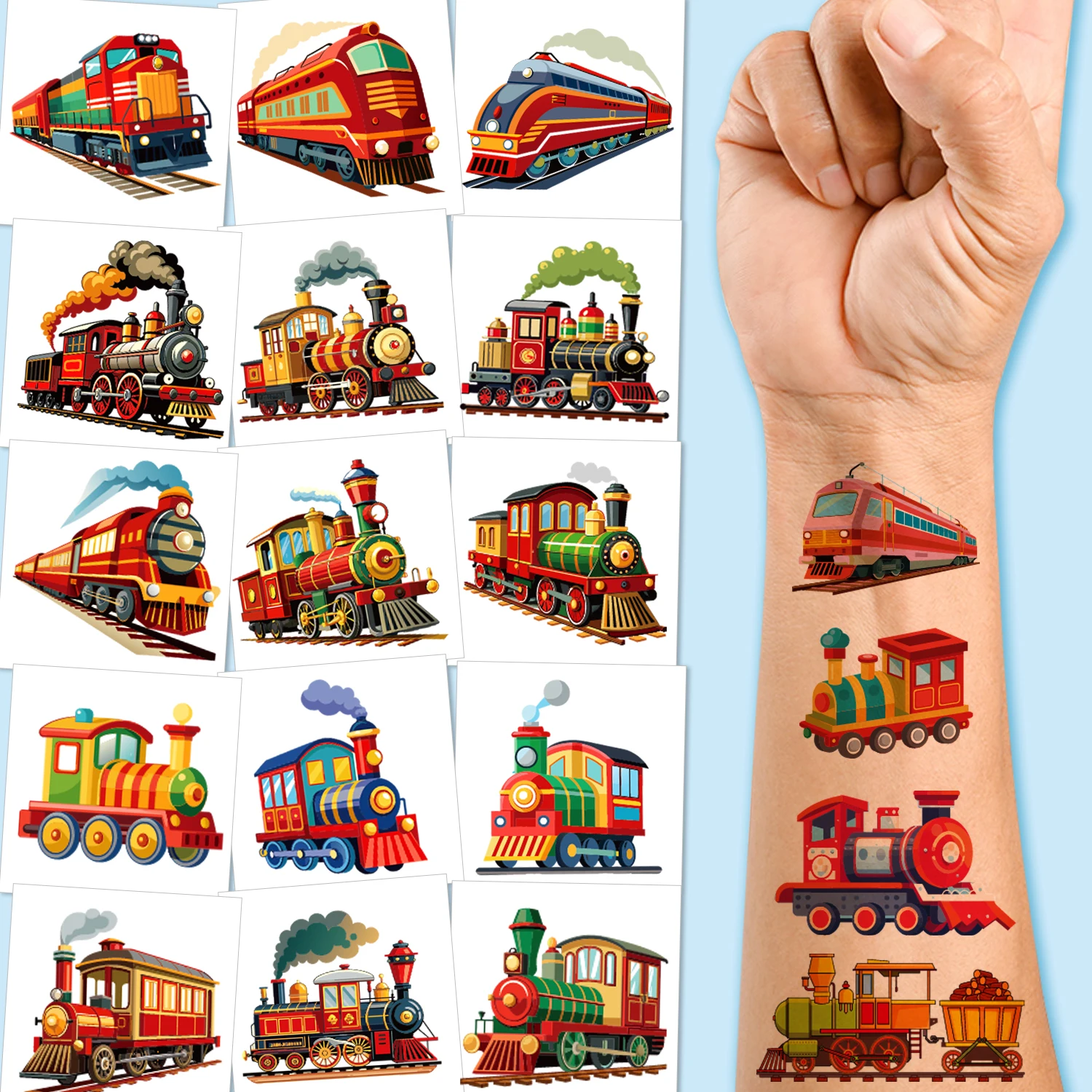 

10-листые временные татуировки для винтажных транспортных поездов для детей | Супер милый поезд, тема d, сувениры для дня рождения, поставки