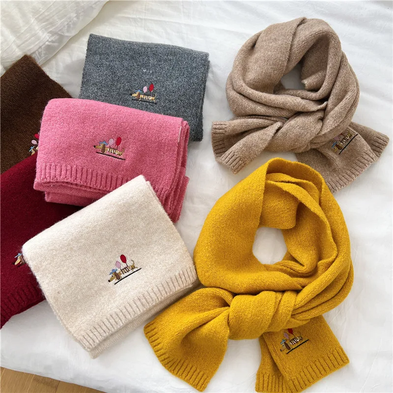 Women Knitted Thicken Scarves Winter Outside Keep Warm Neck Wraps Solid Knitting Neckerchief Protection Warmth Scarf for Girls