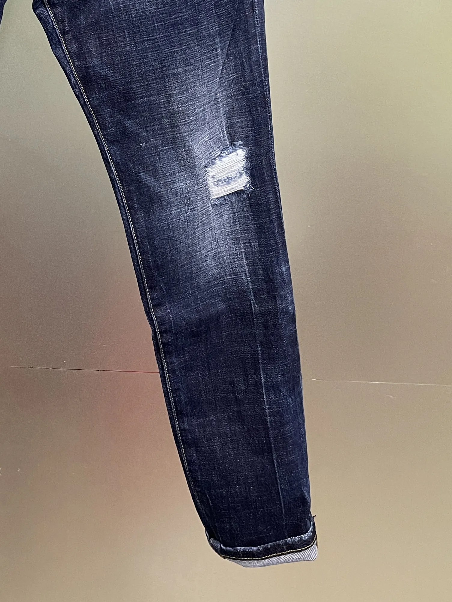 2024 Spring/Summer New D2 Jeans Trendy Men's Wear Hole Patch Paint Fashion Print Micro Elastic Slimming Small Straight Tube