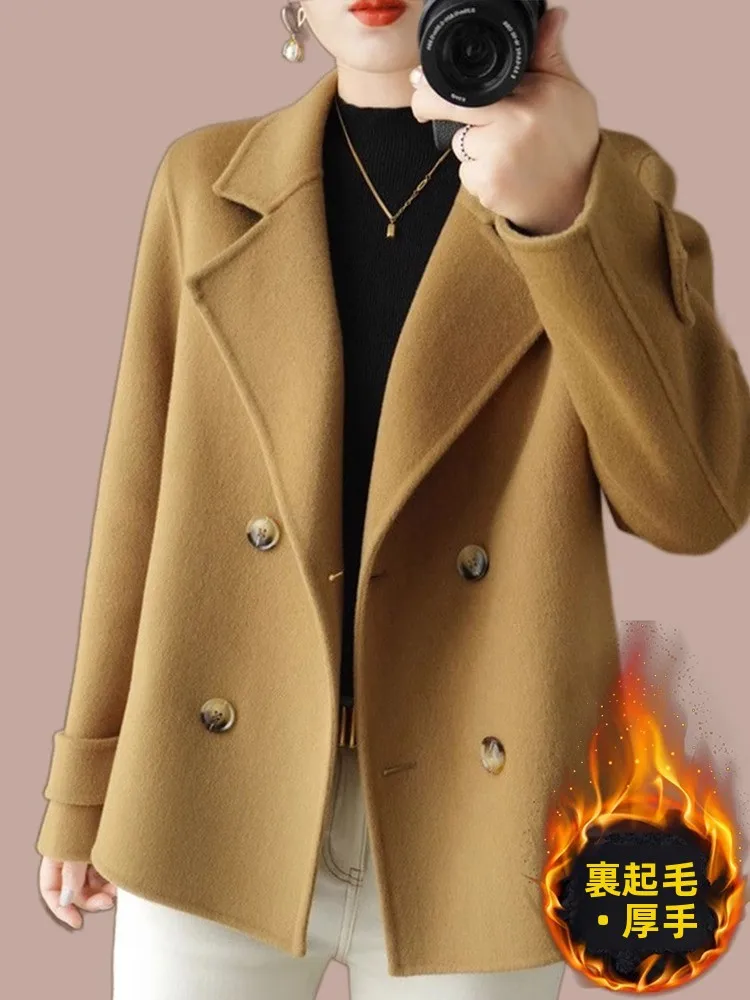 Fashionable Thickened Short Woolen Coat for Women Stylish Autumn Winter New Arrival Elegant Lapel Double Breasted Long Sleeve...