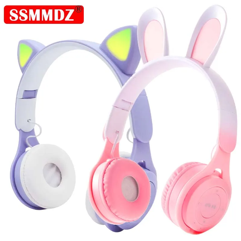 Rabbit Ear Wireless Headset V5.0 Bluetooth Student Children Headphone with Mic Folding Macaroon Color System M6 Music Earphone