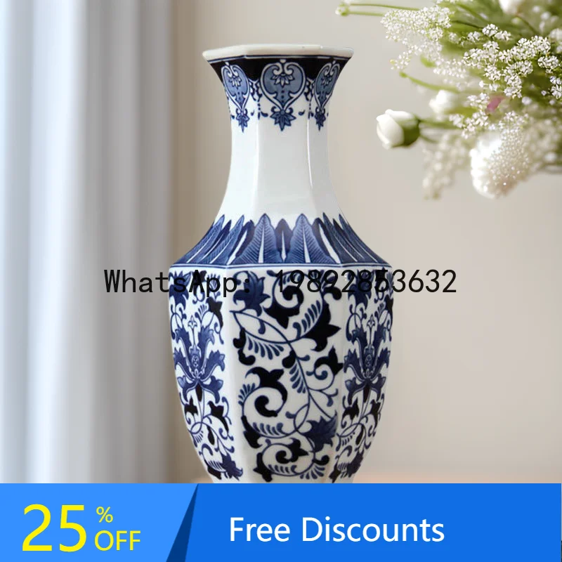 

Blue and White Porcelain Vase Ornament for TV Cabinet Living Room Wheat Spike Dried Flower Arrangement Vase