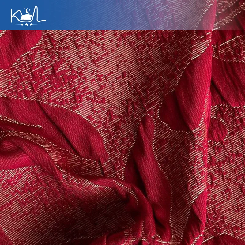 French Luxury Wedding 4 Piece Bedding Set, Washed Double Gauze Jacquard Duvet Cover with Red Lace, 3D Embossed