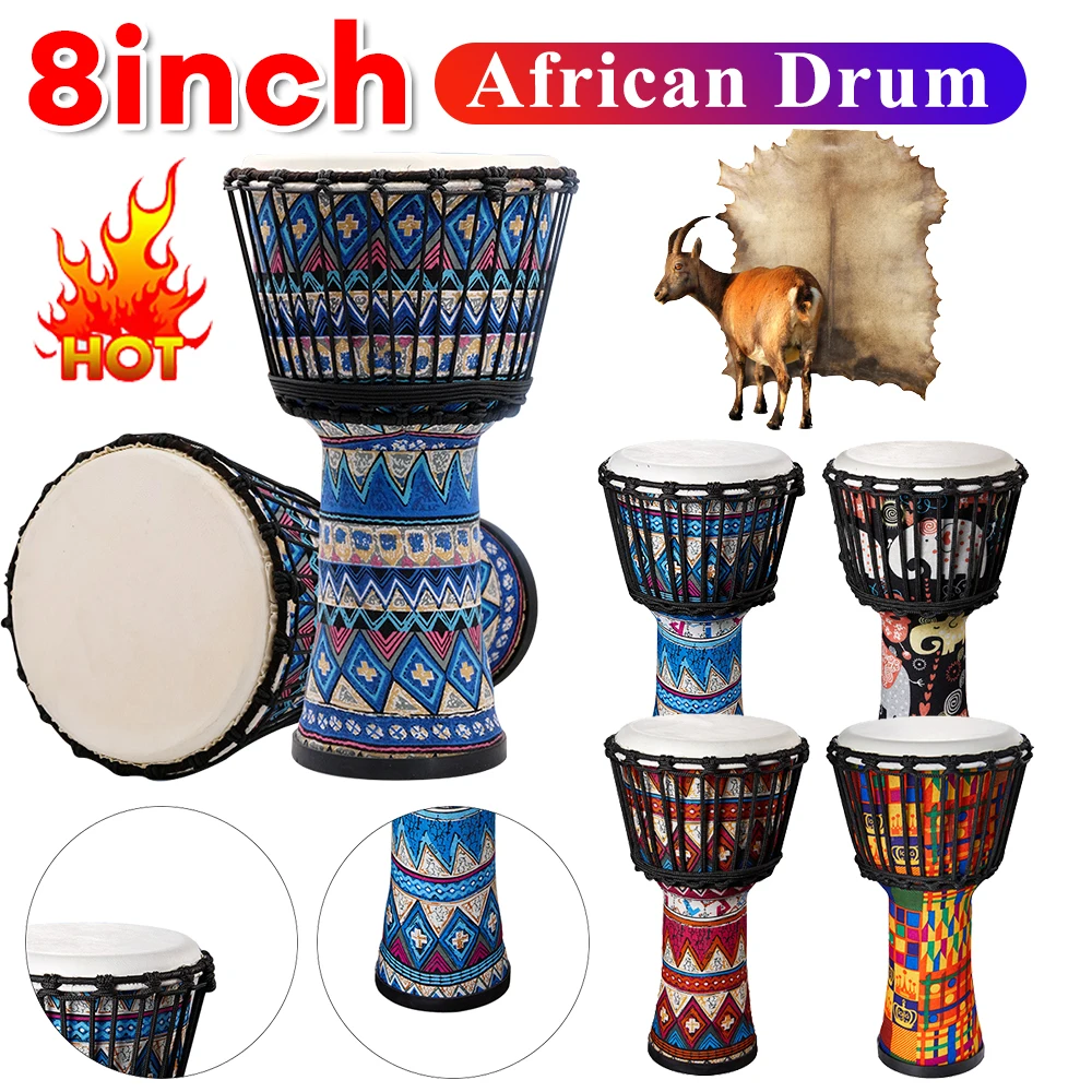 Goatskin Drumhead Musical Instrument Colorful Art Patterns 8inch Congo Drum Bongo Drum Great Gift for Beginners Adults and Kids