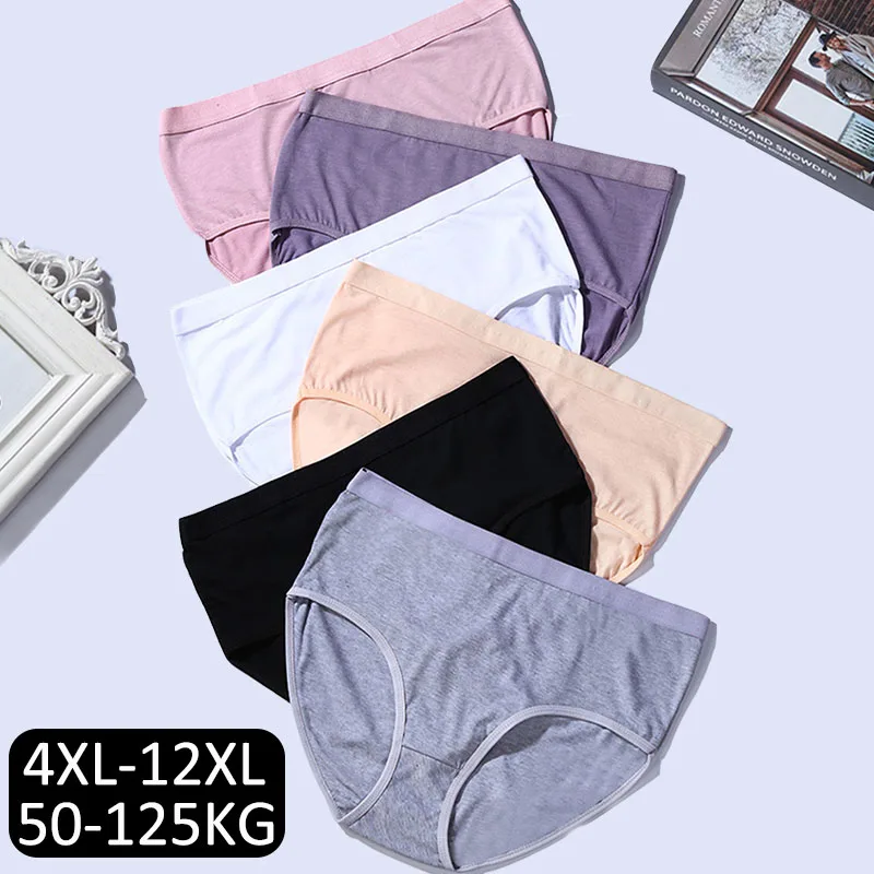 

Women's Cotton Underwear Solid Color Panties for Female High Elastic Comfortable Breathable Plus Size Mid-waist Briefs Lingeries