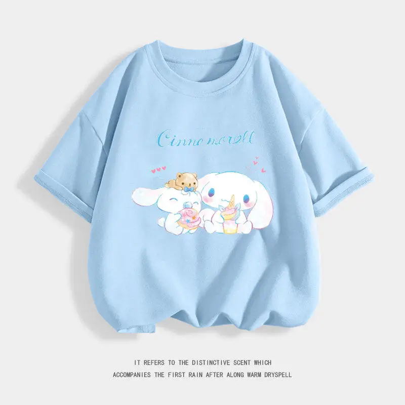 

Детская футболка из чистого хлопка с принтом Sanrio Yugui Dog Hug Rabbit, мягкая, милая, для мальчиков и девочек, персонализированная, для родителей и детей