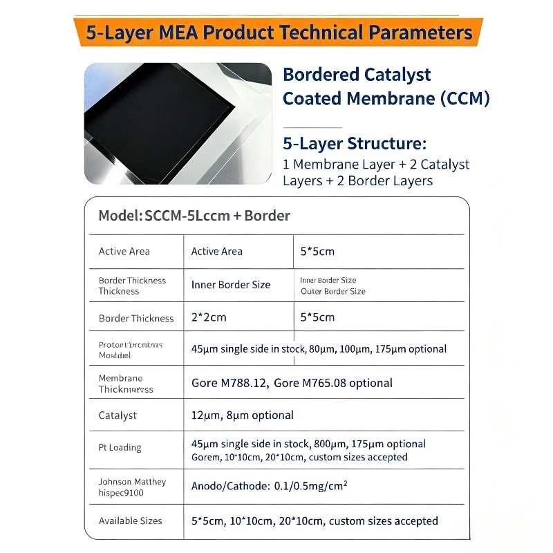 MEA Membrane Electrode Assembly 2*2cm 5*5cm Catalyst Coated 1.3W/cm² For H2 O2 Fuel Cell Hydrogen Electrolysis Cell Lab Use