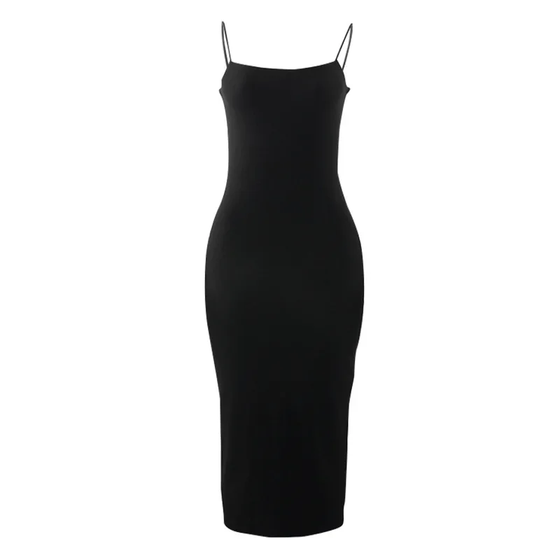 Robe d'été noire Sexy pour femmes, Streetwear, sans manches, dos nu, bretelles solides, moulante, décontractée, Clubwear, robes de soirée élégantes
