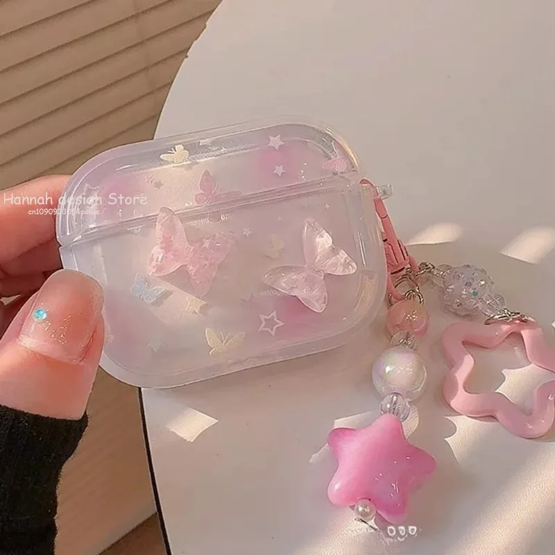 3D Gradient Butterfly Pattern Headphone Cover For AirPods 4 3 2 1 Pro2 Case Hard PC Cases For AirPods 4 4th Pro 2nd Coque Fundas