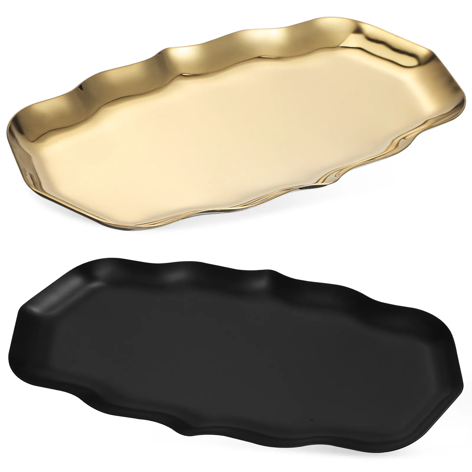 

2Pcs Stainless Steel Jewelry Tray Metal Trinket Dish Wave Pattern Small Ring Dish Vanity Organizer Decorative Jewelry Display