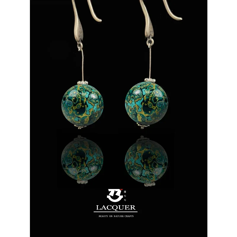 Handmade Aurora Green Lacquer Beads Earrings with Exquisite Shell Inlay New Chinese Ethnic Style Fashion Jewelry Gift for Women