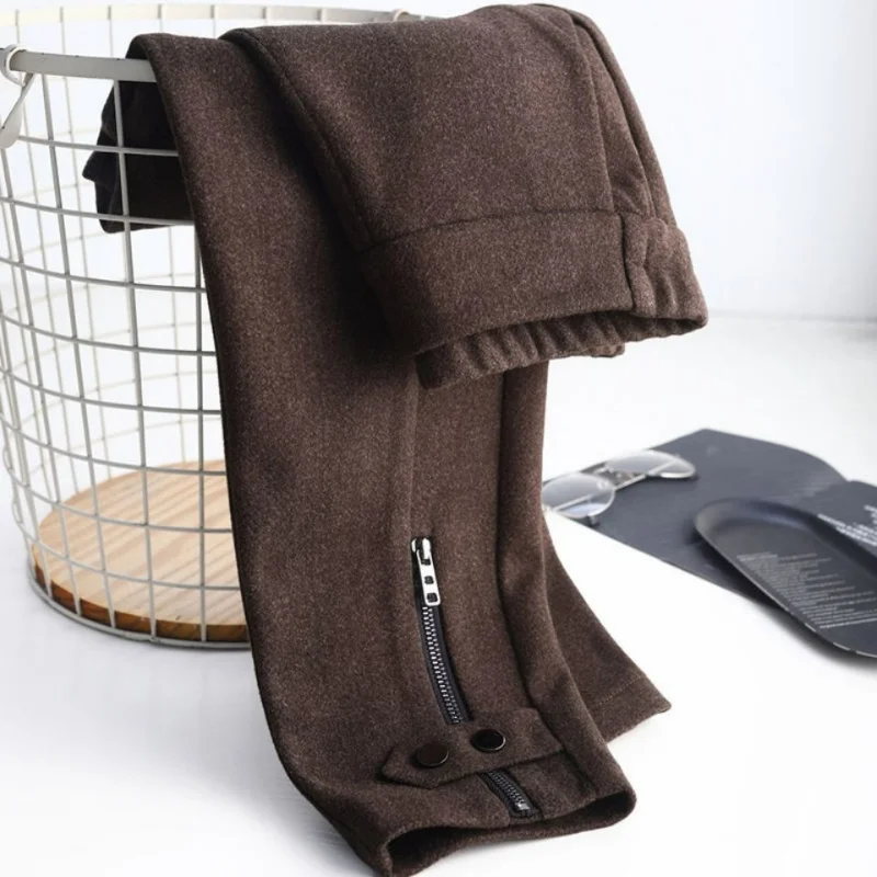 ファッションウールジッパーペンシルパンツ秋冬韓国女性スリム厚みのある多用途弾性ウエスト固体暖かいズボン 2026 ZT366