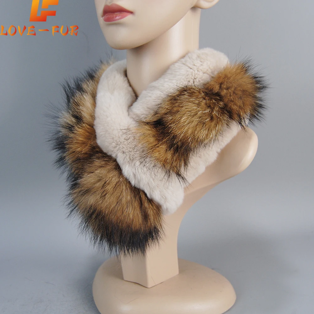 

Hot Sale Russian Lady Genuine Rex Rabbit Fur Scarves Fashion Winter Natural Real Raccoon Fur Scarf Women Warm Real Fur Mufflers