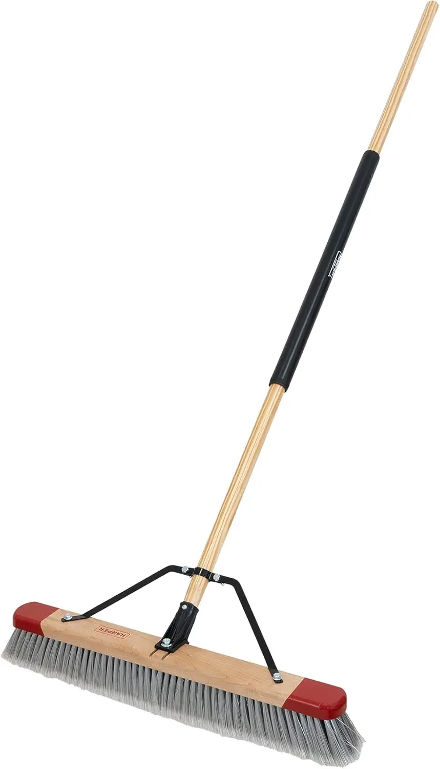 

24 Inch Heavy Duty Push Broom for Smooth Floors, Gray Flagged Bristles, Home and Garage Cleaning