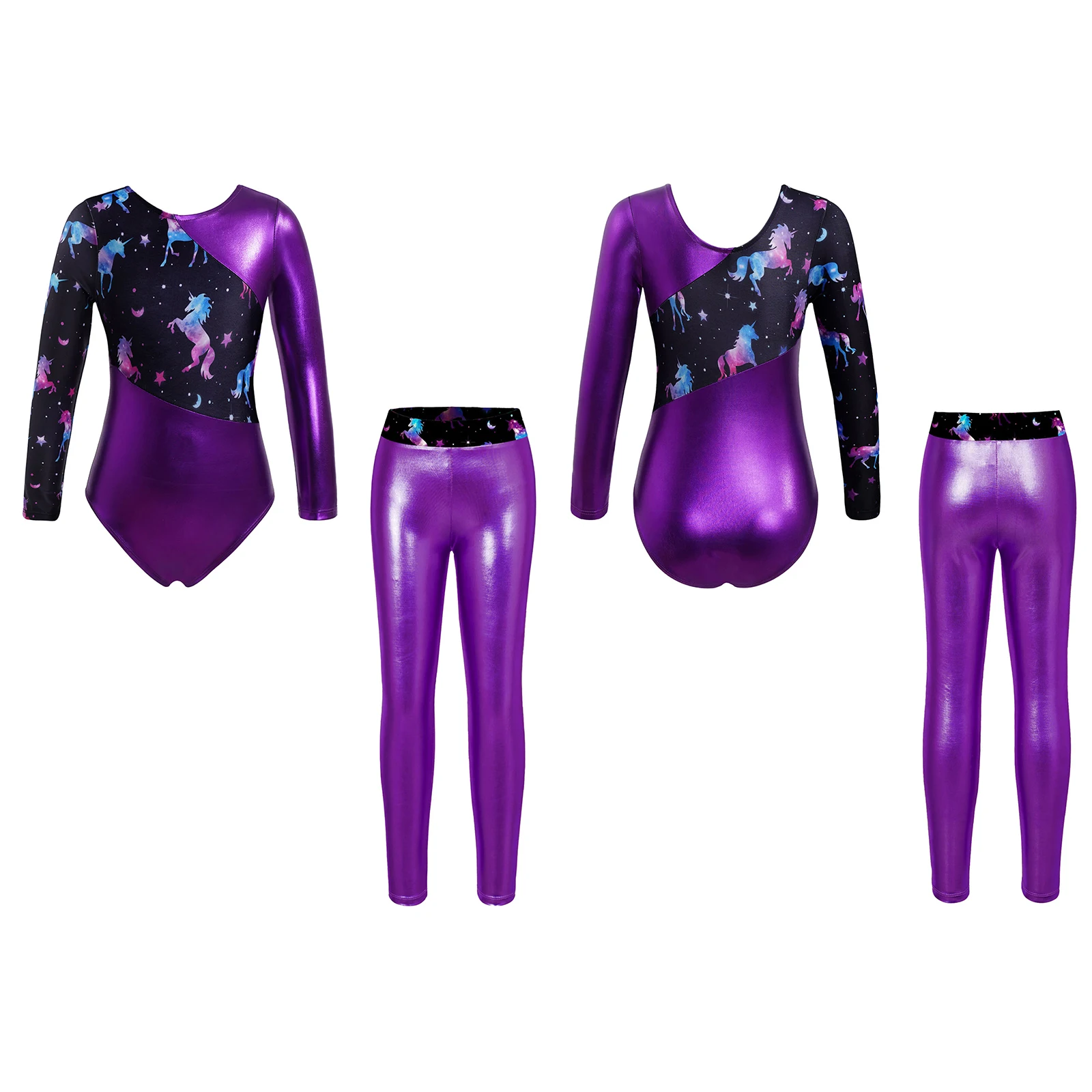 Kids Girls Long Sleeve Gymnastics Leotards with Leggings Dancewear Gymnastics Jumpsuit for Girl Children Ballet Dance Outfits