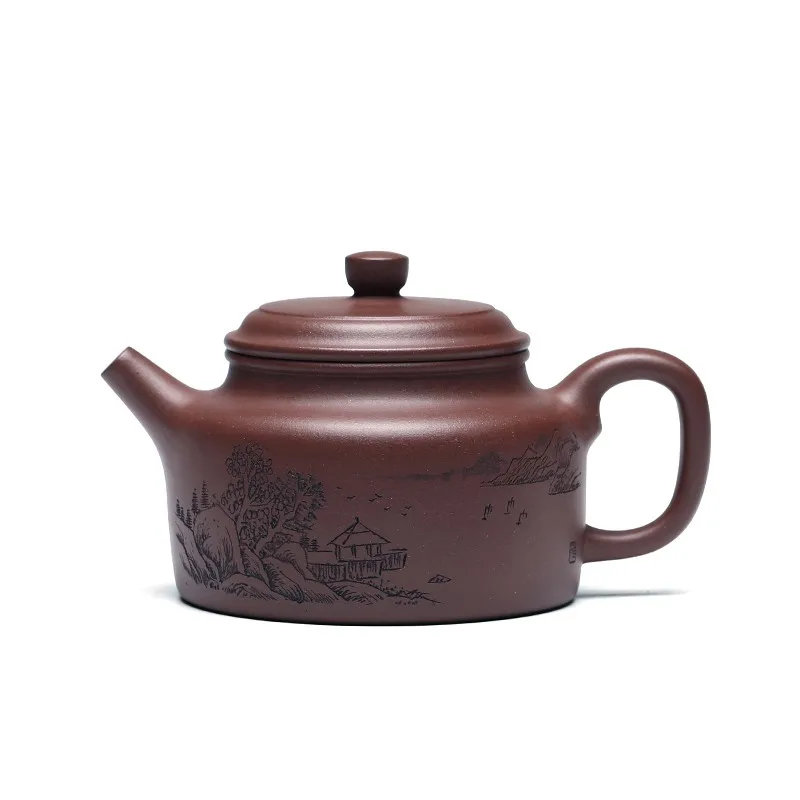 Zanghutianxia Purple Clay Teapot Hand-Carved No. 4 Well Purple Clay Large Capacity Kung Fu Tea Set Teapot with Dezhong