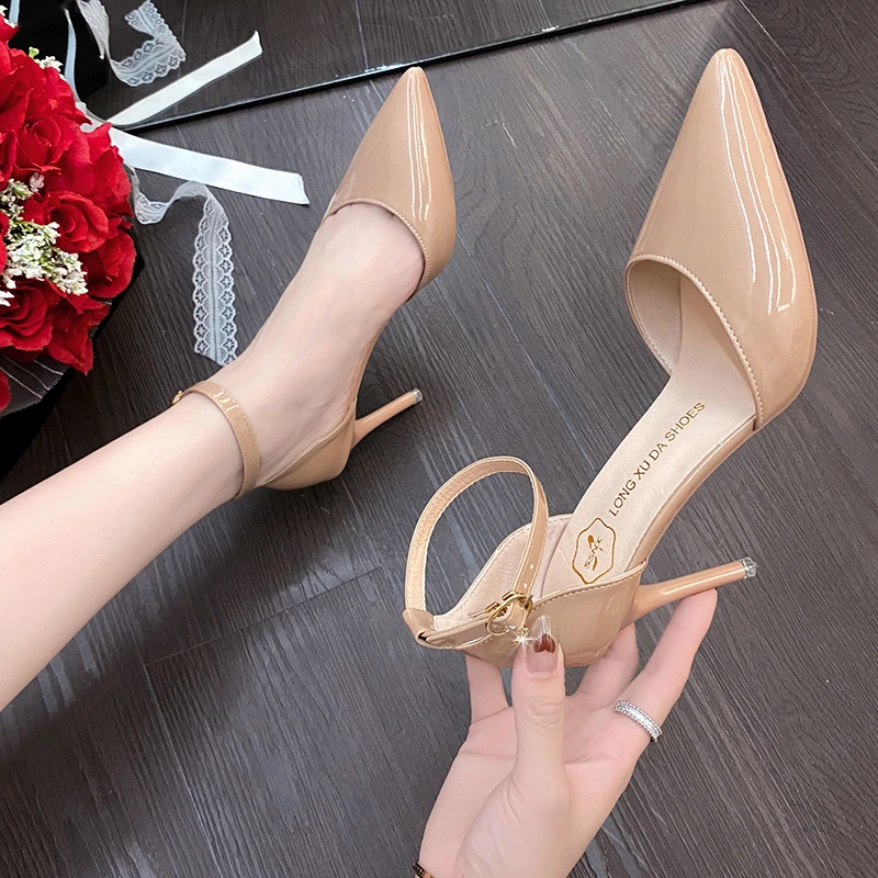 Sandals Pumps for Women High Heel Shoes Female Fashion Patent Leather Sexy Pointed Toe Thin Heel Wedding Shoes