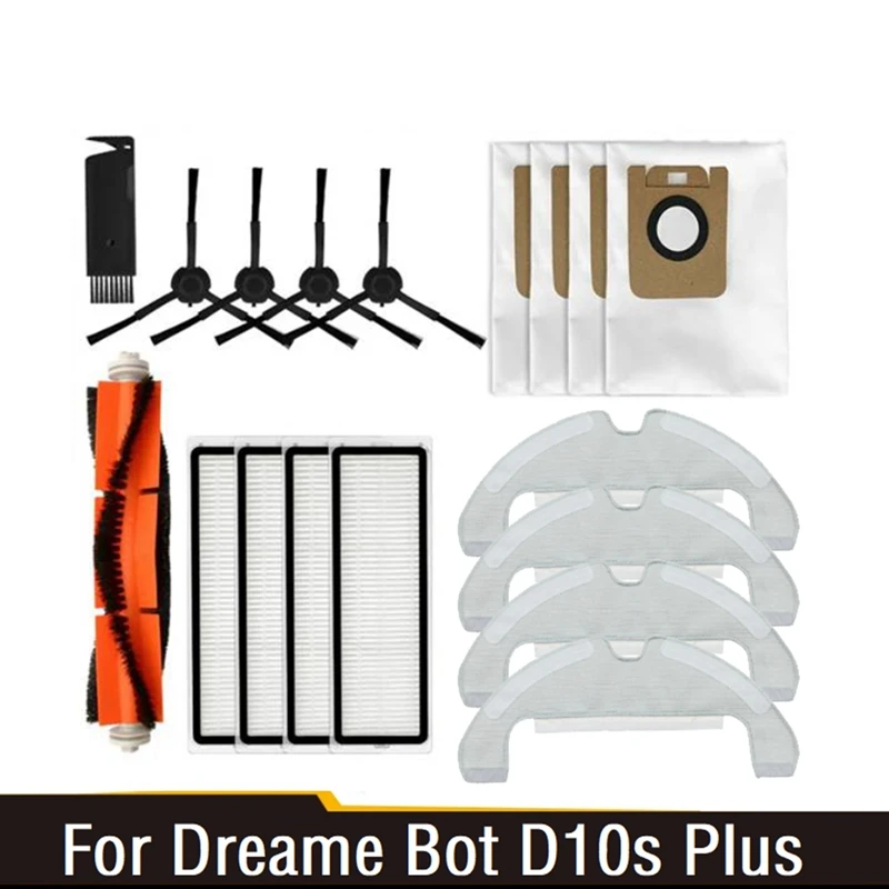 

18PCS Accessories Kit For Dreame D10S Plus / RLS6AD Robot Vacuum Cleaner Main Side Brushes Filter Mop Cloth Dust Bags