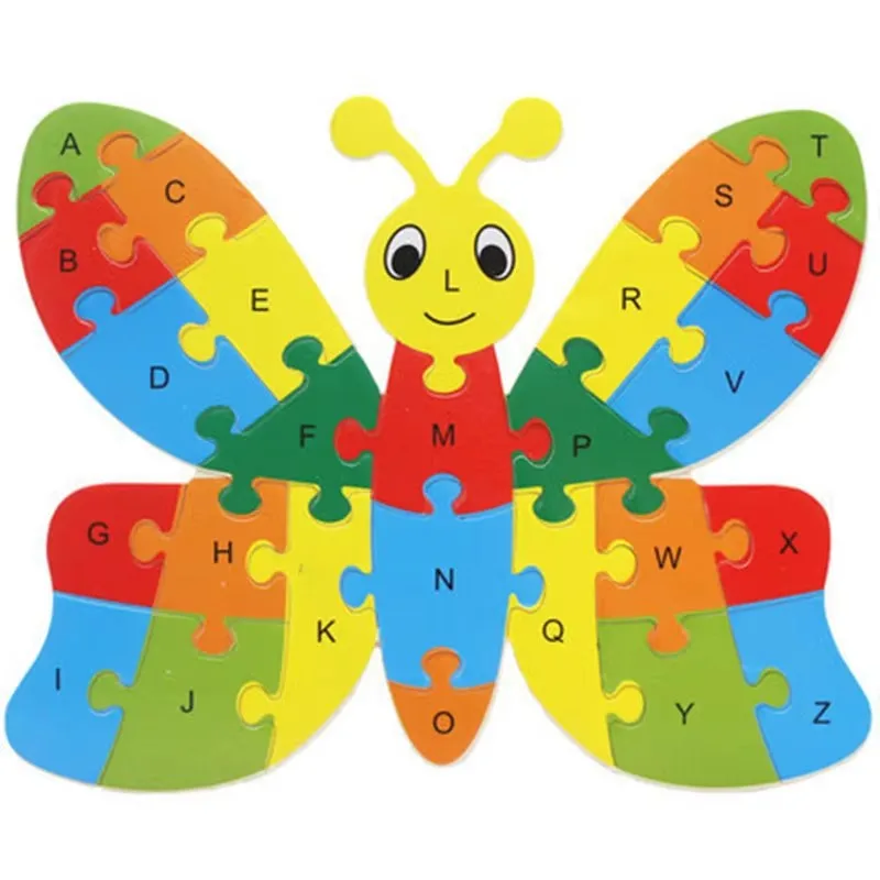 English Letter Building Block Wood Animal Jigsaw Puzzle Children Cognition Intelligence Toy for Toddlers Early Educational Gifts