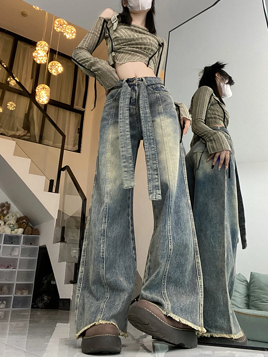 

Джинсы расширяемые Femmes женские брюки Kawaii милые японские Harajuku корейские женские джинсовые модные эстетические пастельные цвета