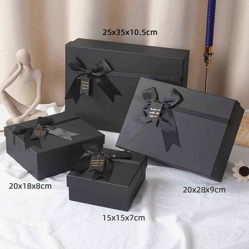 Multiple Sizes Large Black Gift Box Valentine\'s Day Birthday Gift Packaging Box Paper Jewelry Box with Bow