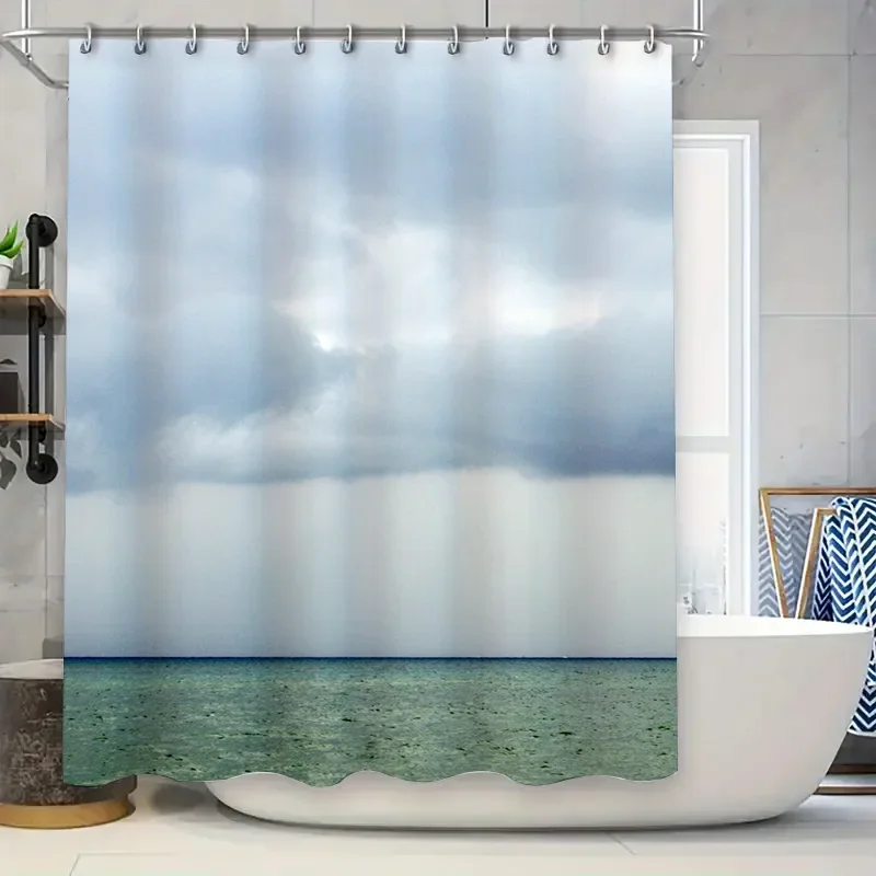 

Занавеска для душа Водопад Небо Облака Декор для ванной комнаты Современные водонепроницаемые тканевые занавески для душа Домашний декор Синий Зеленый Ocea
