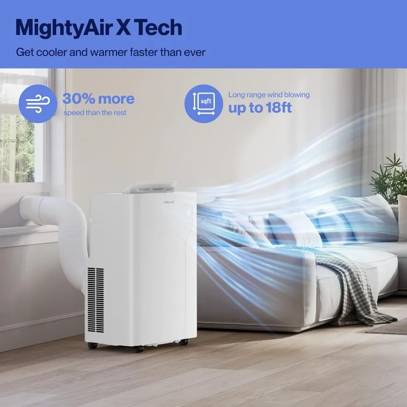 مكيف هواء محمول DELLA بقوة 14,000 وحدة حرارية بريطانية مع مضخة حرارية، يعمل مع Alexa وWiFi، يبرد حتى 650 قدم مربع، سياج جيو