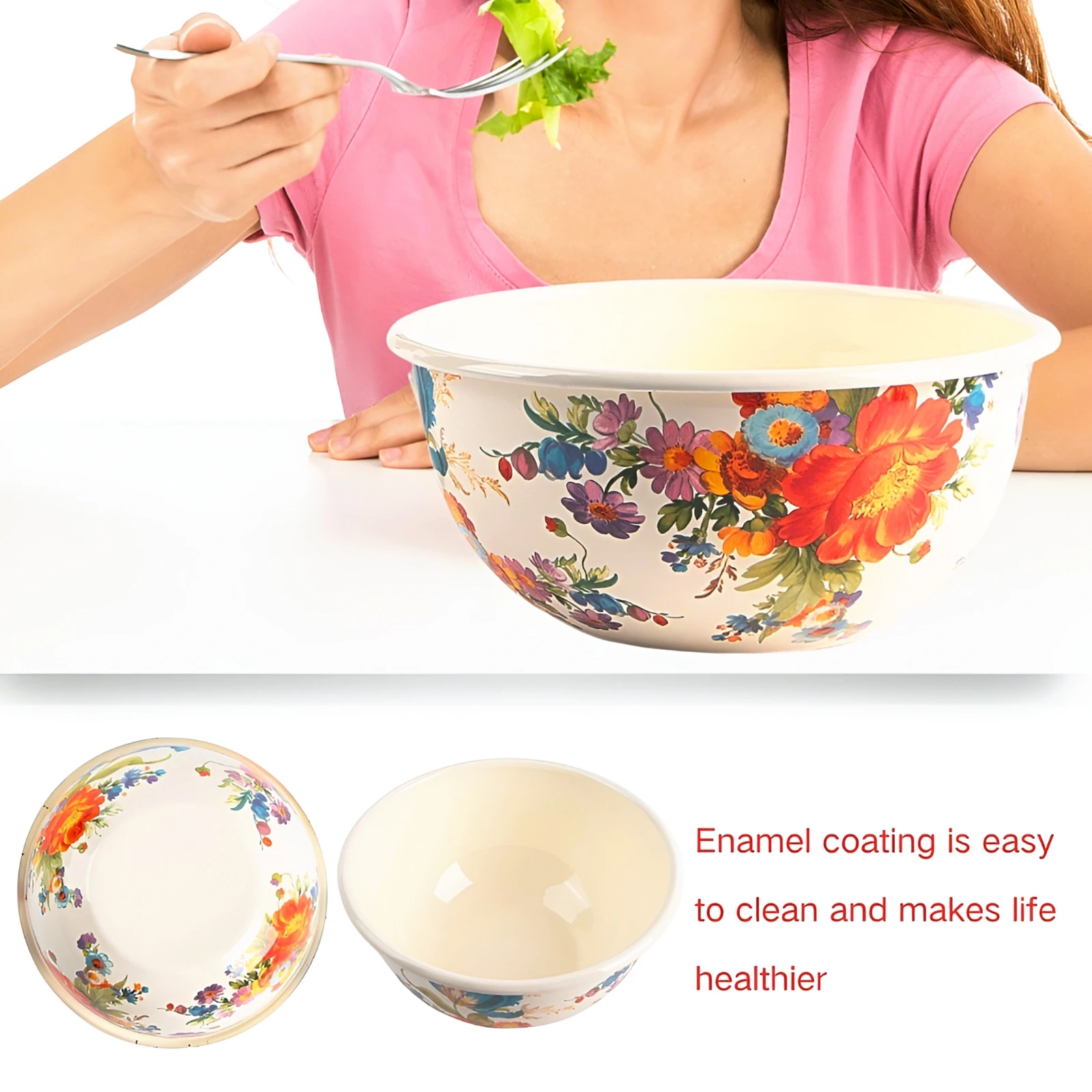 Healthy Life Starting from Here: Practical Enamel Salad Mixing Bowl