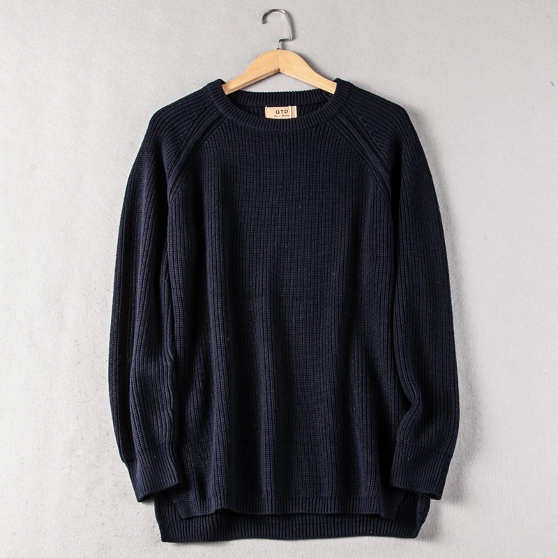 Japanese Retro Sweater Men's Loose Autumn Winter New Round Neck Knitted Sweater Trend Lazy Woolen Pullovers Shoulder Down Top