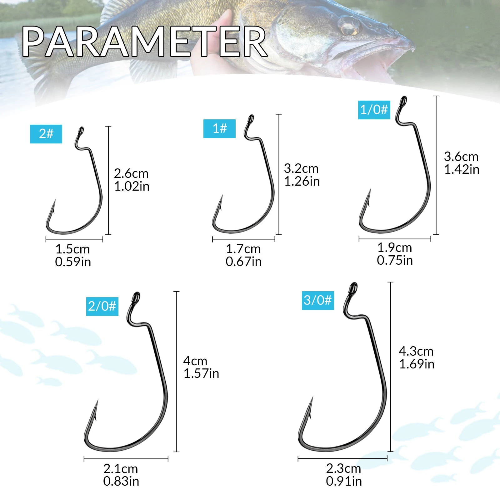 20 buah kail pancing offset baja karbon lebar # 2 # 1 # 1/0 2/0 3/0 Kail Berduri Lebar Untuk Umpan Lunak Memancing Ikan Bass dan Ikan Mas