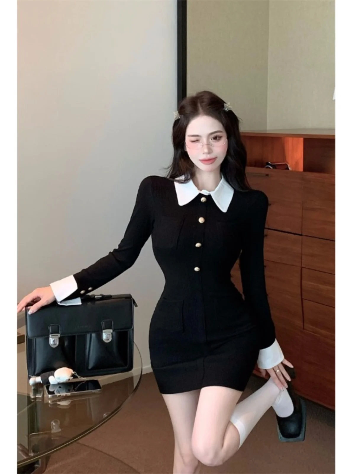Pure Desire Style Short Bridesmaid Dress Slim Fit Wrap Bodycon Skirt Two Piece Waist Cinched Autumn Early Season Women's Dress